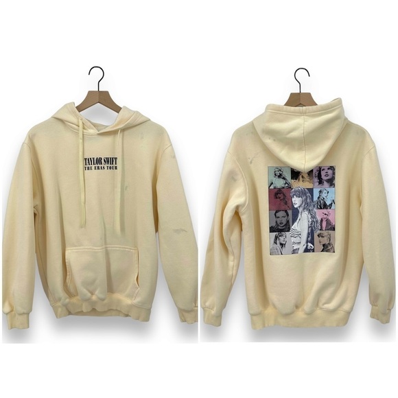 Taylor Swift Beige The Eras Tour Concert Graphic Hoodie Size Large - Picture 1 of 8
